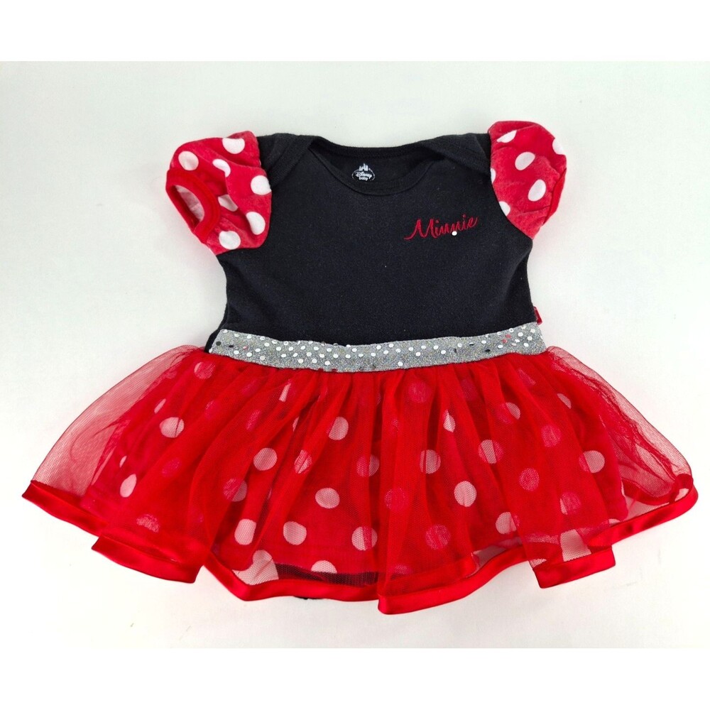 Disney Baby Girl Minnie Mouse Costume Dress Red Black Polkda Dot One Piece 6-9M